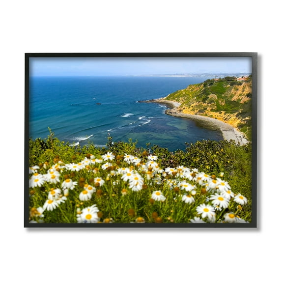 Stupell Industries Meadow over Ocean Tide Landscape Photography Black Framed Art Print Wall Art, 14 x 11