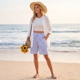 thumbnail image 4 of Vamuko Womens Striped Bermuda Shorts Casual Cotton Linen Shorts Elastic Drawstring Summer Beach Vacation Shorts Pockets Blue L, 4 of 7