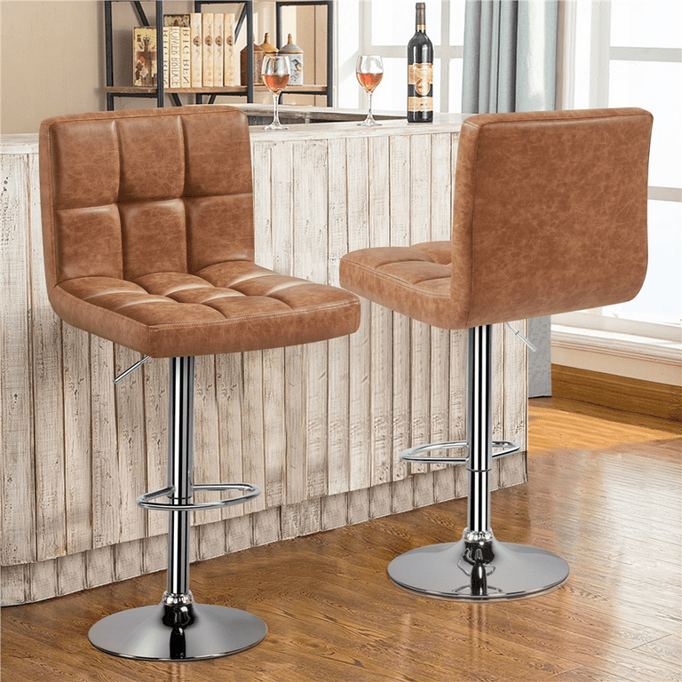 Brown leather 2024 bar stools swivel
