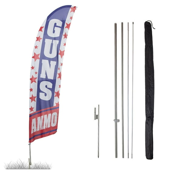 Vispronet Guns & Ammo Feather Flag Kit, 13.5ft Flag with Pole Set, Ground Stake, Pole Sleeve Bag