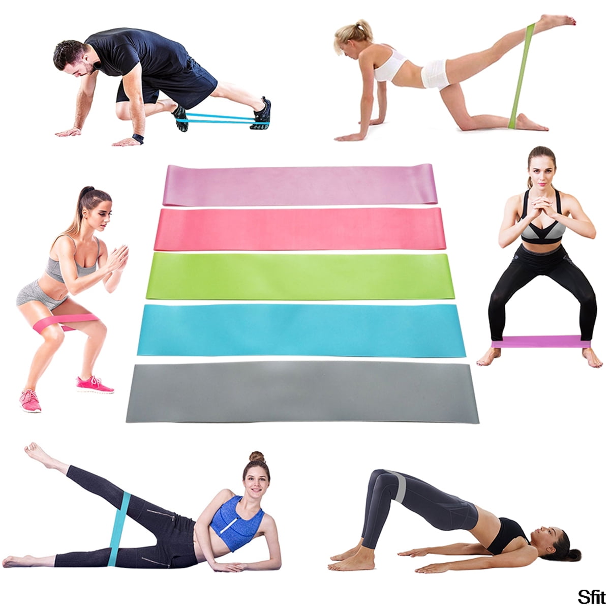 Latex Loop Resistance Bands Full Body Workout Fitness Yoga Exercise Set of 5 Gym 
