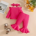thumbnail image 4 of YuYuBao Toddler Girls Outfits Sets Spring Long Sleeve Floral Print Tshirts Tops With Pants Headbands Comfy Outfits Two Piece Girls Clothing Sets, 9-12 Months, 4 of 6