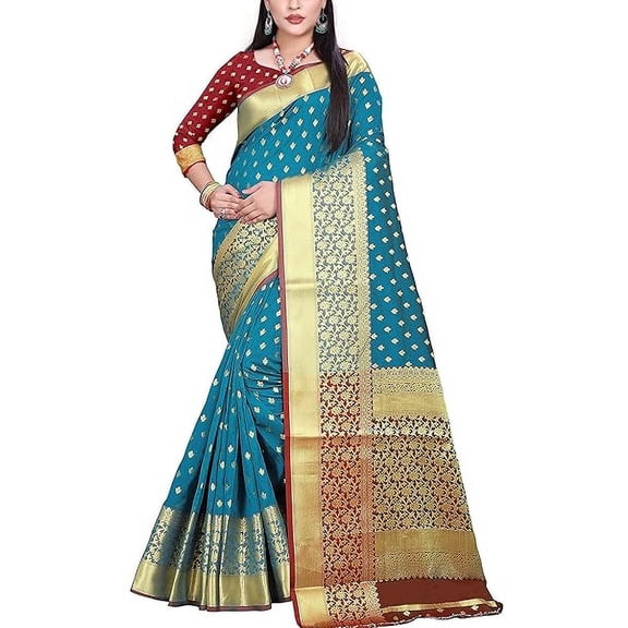 Accessorize Kingdom  Women's Banarasi Art Silk Saree With Unstiched Blouse Piece