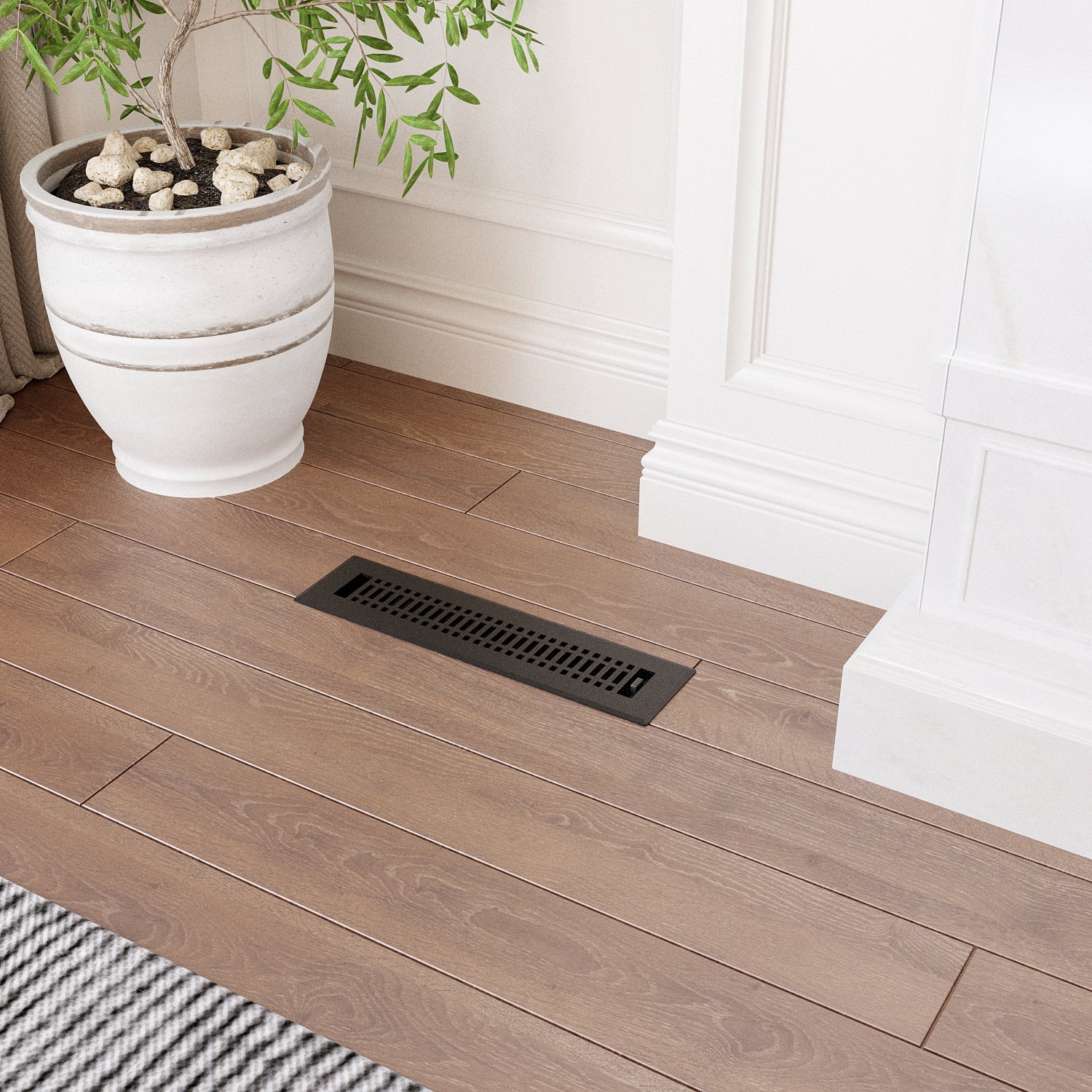 Naiture Stainless Steel Floor Register, Heavy Duty Rust-Resistant Wall Vent Cover, Metal Damper or Lever, Contemporary Style Grille Wall Vent, Duct Size 2-1/4" X 12", Black Finish