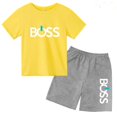 thumbnail image 3 of Conjunto de 2 piezas de camiseta de manga corta y pantalones cortos con estampado de letras de marca de verano, traje deportivo informal para niños y niñas, conjunto de moda para niños, 3 of 5