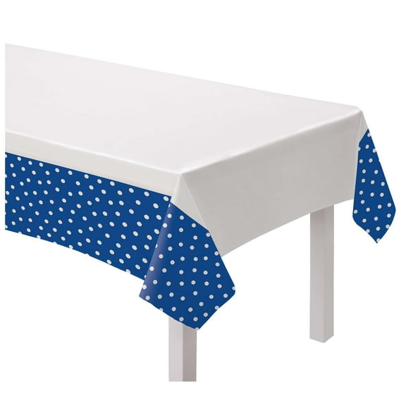 Bright Royal Blue Polka Dots Plastic Tablecover (1ct)