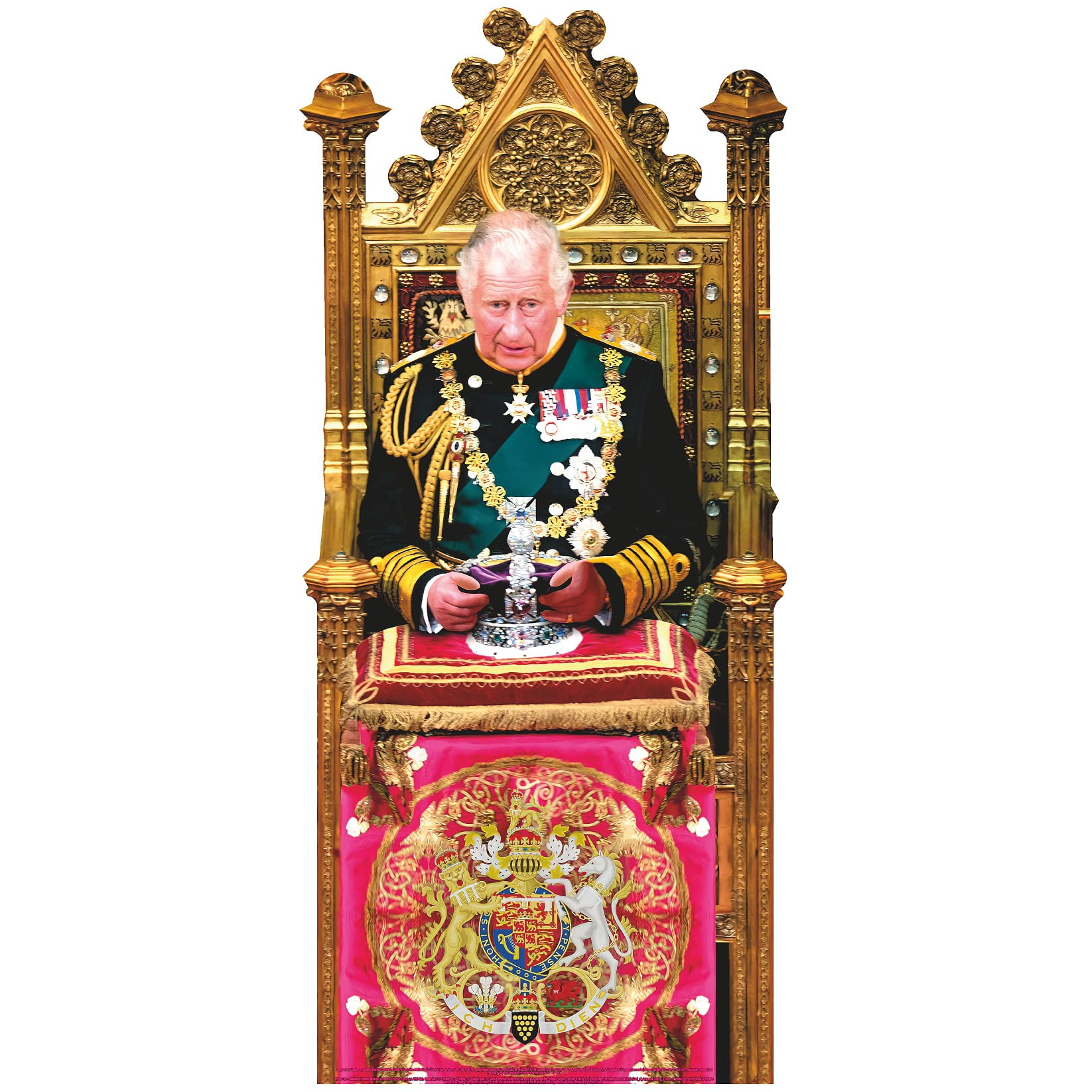 MH10519-8 King Charles III Crown Throne Acrylic 8in Statuette Cutout Standee Standup Desktop Decoration