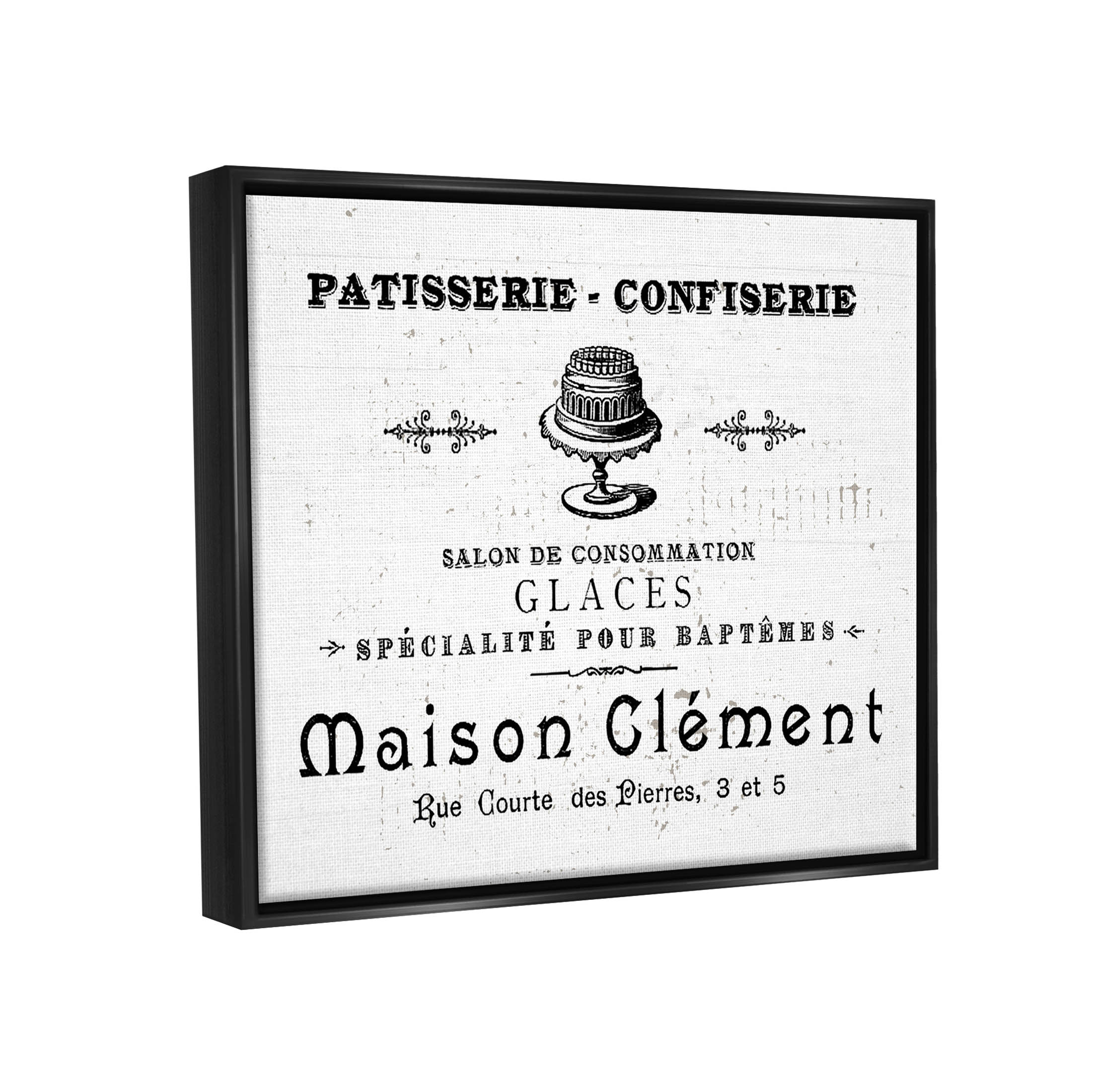 Stupell Industries Vintage Patisserie Bakery Sign Graphic Art Jet Black Floating Framed Canvas Print Wall Art, Design by Lil' Rue