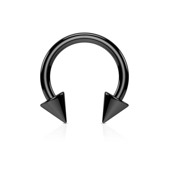 3/8 Black Circular Bent Barbell With Spikes: Externally Threaded PVD Coated Surgical Steel Horseshoe