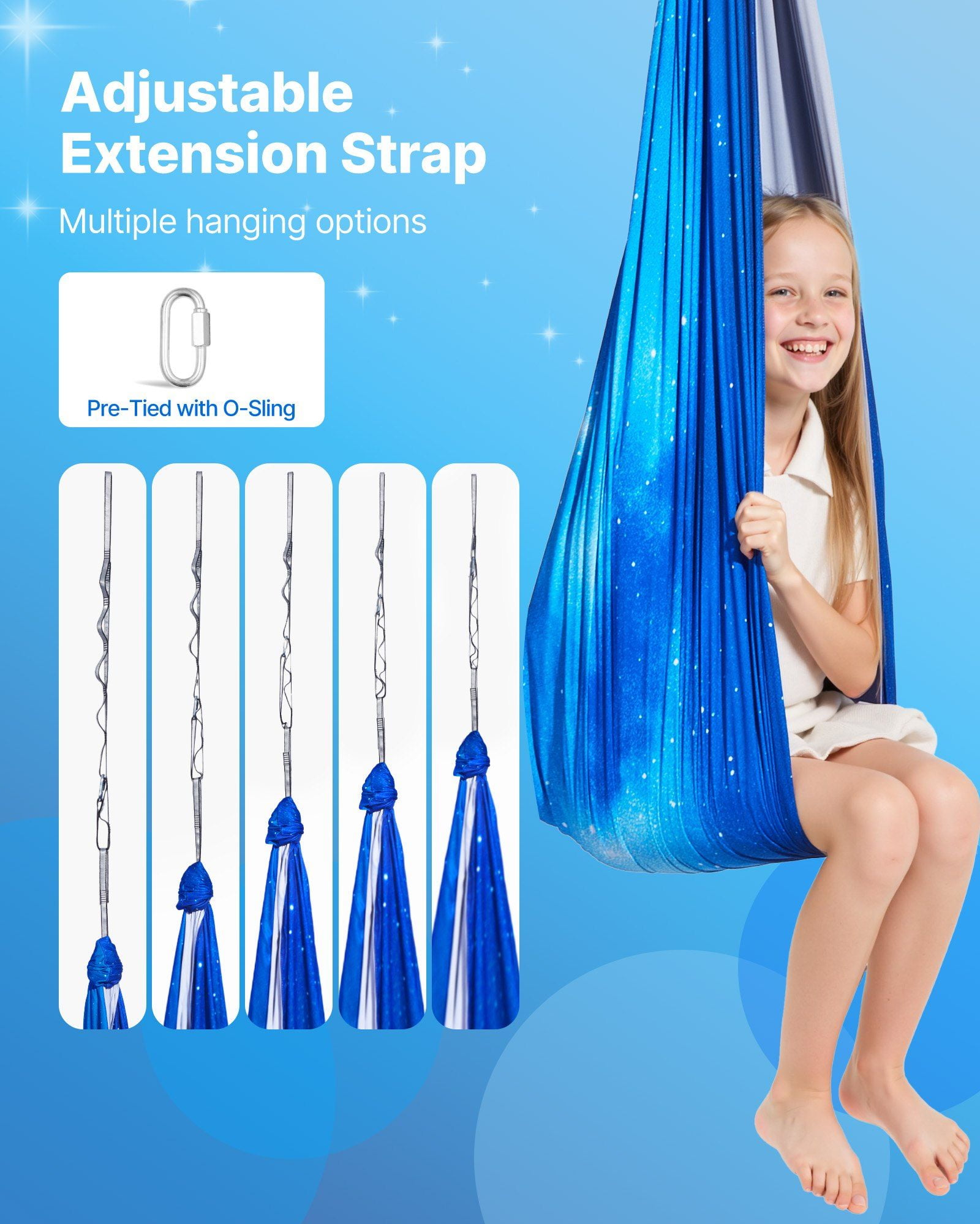 Sensory Swing Double Layer Fabric Hammock Indoor Outdoor 360 Degree Swivel Hanger O Sling Holds 300lbs Adjustable Aerial Yoga Hanging Swing for Kids