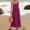 thumbnail image 2 of Robe d'Été Sans Manches pour Femmes - Robe Longue Plissée à Encolure Carrée avec Poches pour Décontractée, Plage, Fête, 2 of 6