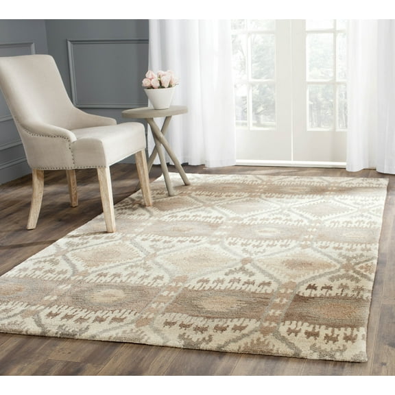 SAFAVIEH Wyndham Skylar Geometric Wool Area Rug, Natural/Multi, 10' x 14'