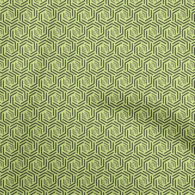 oneOone Viscose Chiffon Lime Fabric Geometric Lines Heptagon Sewing Material Print Fabric By The Yard 42 Inch Wide
