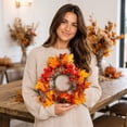 thumbnail image 7 of Thanksgiving Candle Ring Wreath – Artificial Maple Leaves & Berries, 9.8 Inch Autumn Harvest Centerpiece for Front Door Mantel Table, 7 of 7