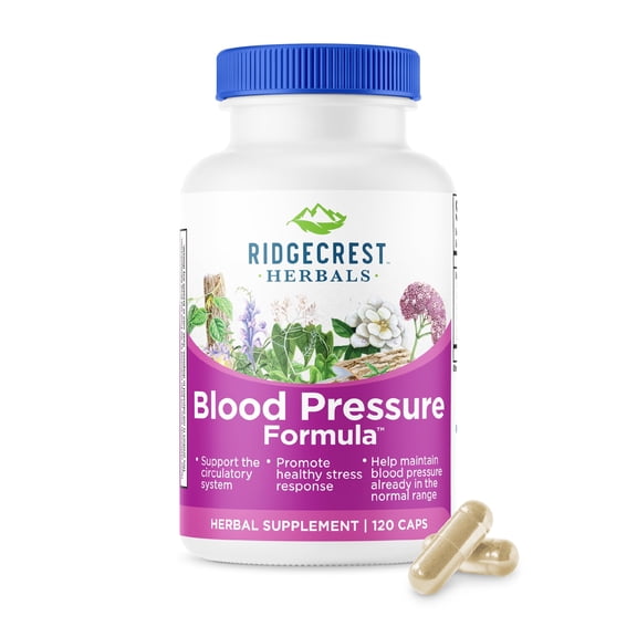 RidgeCrest Herbals Blood Pressure Herbal Formula, 12 Herbs, Poria Mushroom, Gastrodia, Gardenia, for Heart, Vascular, Circulation Health, Nitric Oxide Support, Stress Management (120 Caps, 60 Serv)