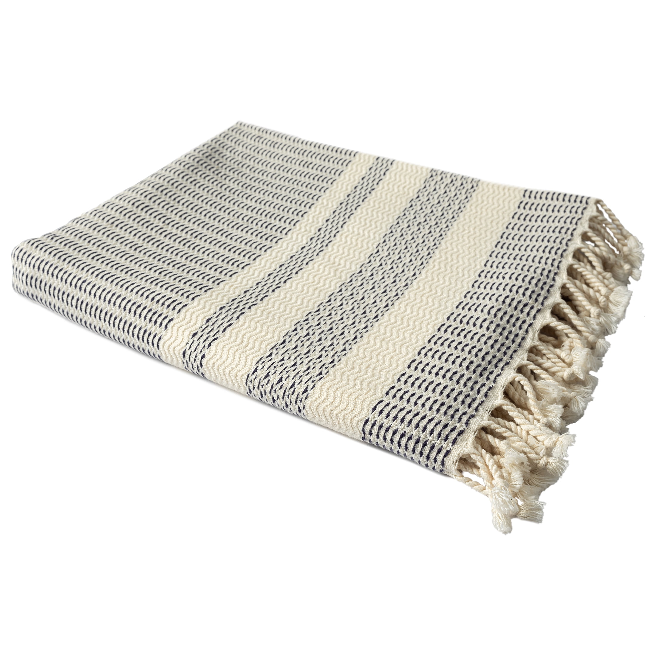Ox Bay Navy Striped Ultra-Soft Turkish Cotton Throw Blanket, 50" x 60"