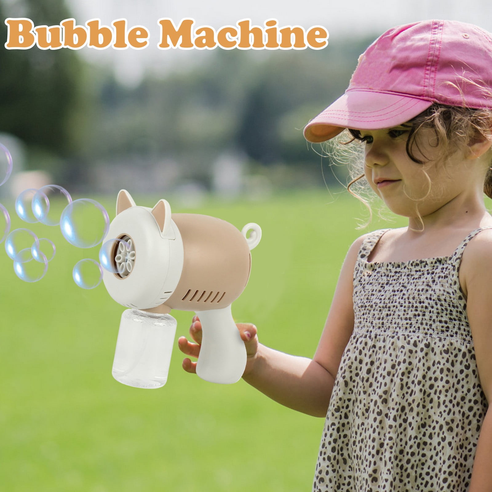 Automatic Bubble Machine, Multi-Hole Bubble Blower with Large Bubble Output and Leak Resistant Design, Plastic Bubble Maker with 130ml Bubble Solution for Party Event (Brown)