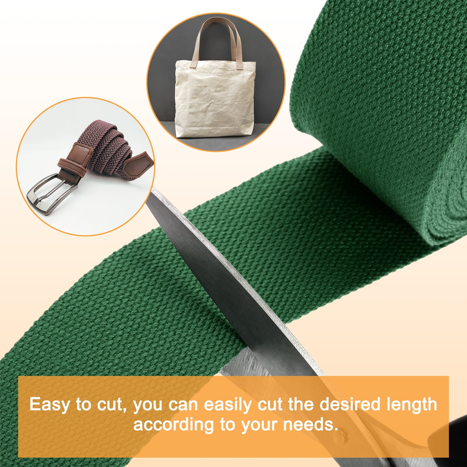 Uxcell Cotton Webbing 2 Inch 11 Yard Polyester Cotton Weave Webbing Strap Twill Tape Ribbon for Arts and Crafts Webbing Tote Bag Handles Cloth Belt Making Outdoor Supplies, Dark Green