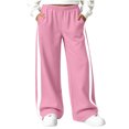 thumbnail image 2 of Girls Color Block Sweatpants with Pockets Elastic Waist Fashion Casual Baggy Kids Wide Leg Pants Pink 8, 2 of 9