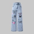 thumbnail image 2 of EnJoCho Girls Kids Cartoon Print Wide Leg Straight Denim Jeans Pants Summer Cute Baggy 𝖸𝟤𝖪 Teen Trendy Prep𝗉y Streetwear Bottoms Trousers, 2 of 7