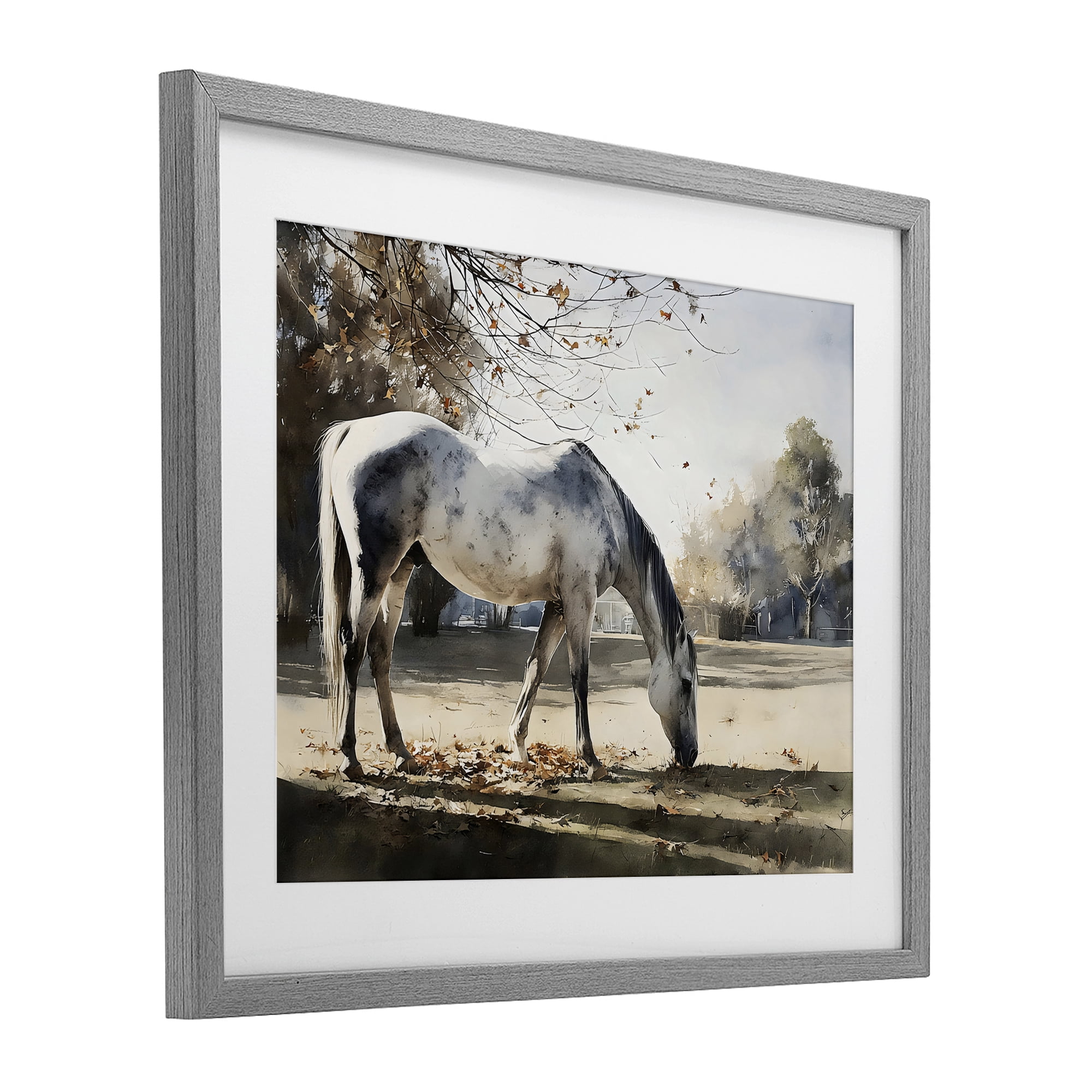 Stupell Industries Grey & White Mare Grazing Gray Framed Print Under Glass, design by Franklyn Gregory