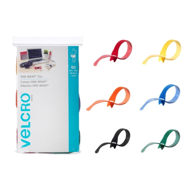 Bridas para cables marca VELCRO ONE-WRAP, 60 unidades, 8 cm x 1,3 cm, multicolor