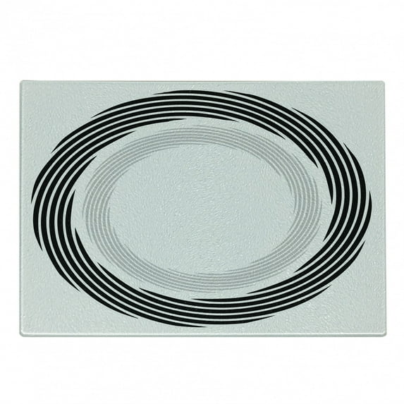Spires Cutting Board, Abstract Circular Element with Interlace Spinning Concentric Rings Simplistic Art, Decorative Tempered Glass Cutting and Serving Board, Small Size, Black, by Ambesonne