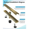 thumbnail image 2 of Linear Shower Drain, 24 Inch Gold Shower Drain with Removable Square Hole Cover Grate, Bathroom Modern 304 Stainless Steel Brushed Gold Shower Floor Drain with Adjustable Feet,Hair Catcher, 2 of 13
