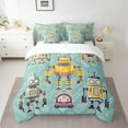 thumbnail image 2 of Cartoon Robot Comforter SetTwin Size 7 Pcs,Colorful Intelligent Machine Graffiti Bedding Set,Cute Equipment Green(Comforter+Fitted+Flat Sheet+2 Pillowcases+2 Throw Pillow Covers), 2 of 5