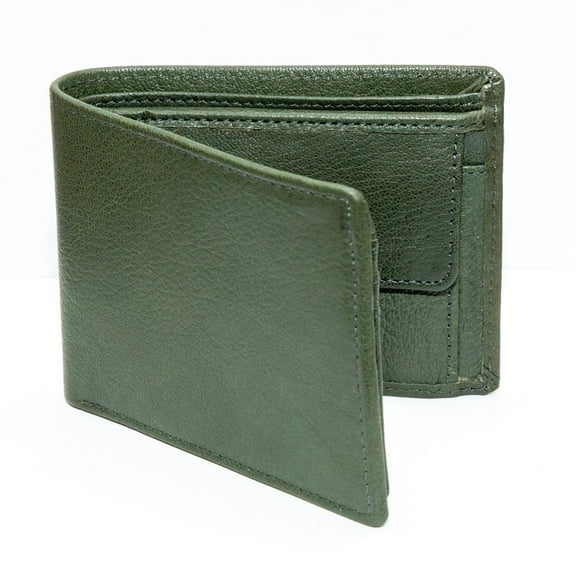 Ecocraft Men Leather Bifold Wallet – Mild Milled Finish Premium goat milled leather in rich green Classic bifold Full Grain Leather
