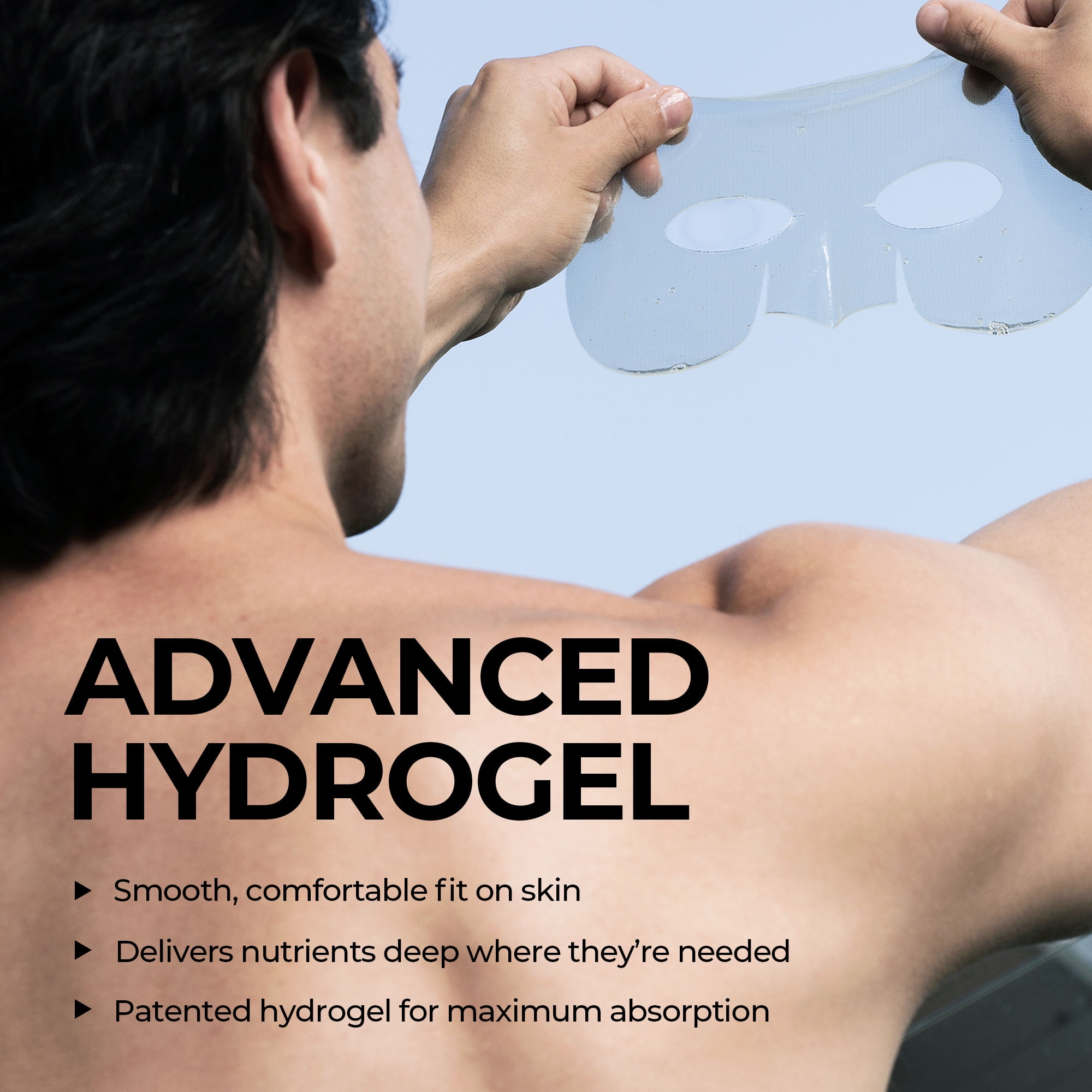 HOMMEFACE Revitalizing Hydrogel Facial Sheet Mask for Men, Hydrating, Anti-Aging, Soothing, with Hyaluronic Acid, Vitamins, Peptides, Beard-Friendly, 5 Count