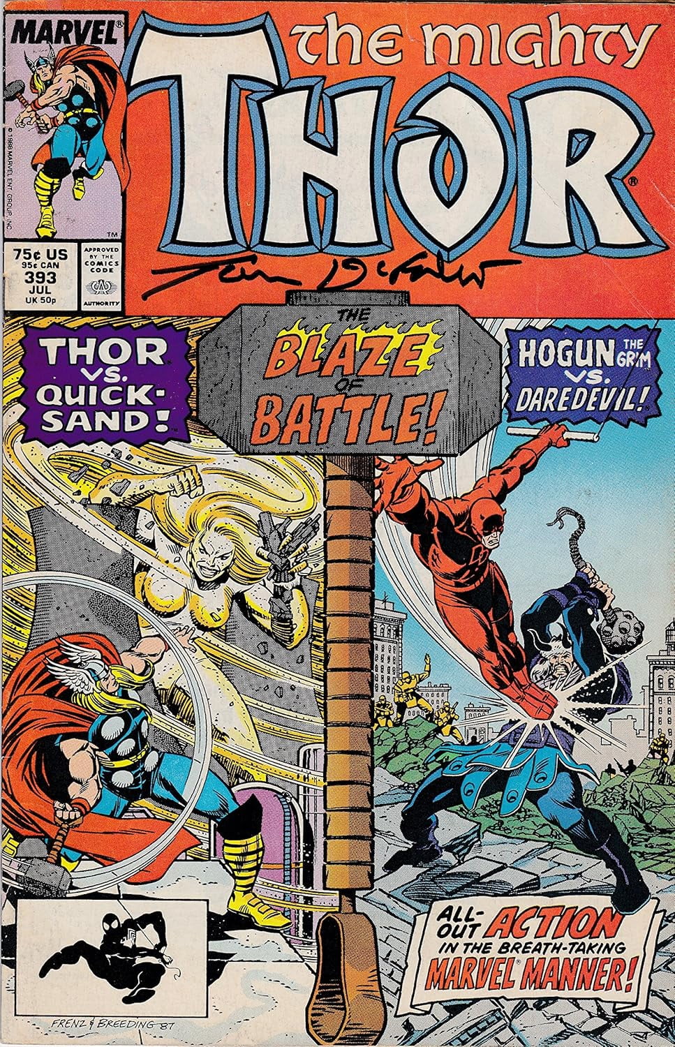The Mighty Thor #393 FINE Signed Tom Defalco Ron Frenz