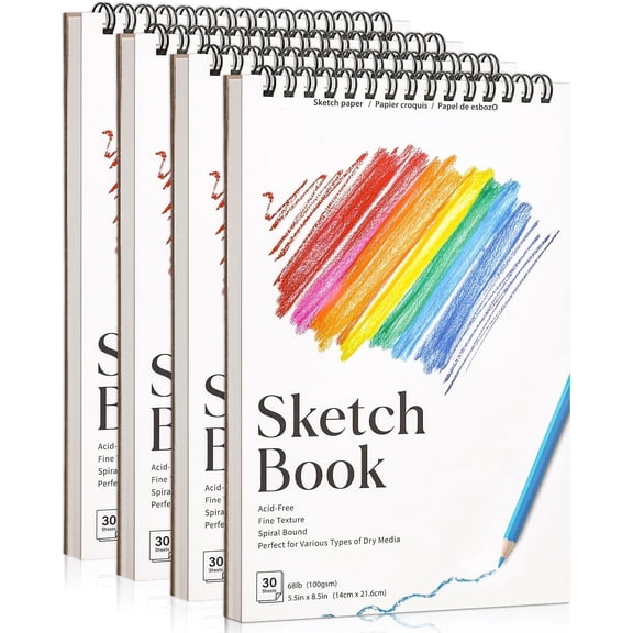 4 Pack Small Sketch Books, 5.5 x 8.5 Inch Mini Sketchbook, 68lb/100gsm Spiral Bound Small Sketch Pad, Acid Free Art Supplies Drawing Painting Sketchbook for , Beginners, Artists & Graduation