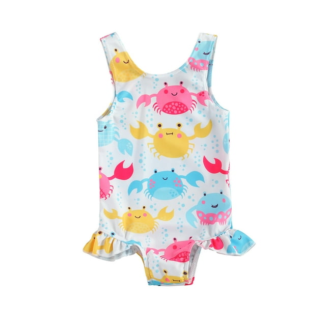 goowrom Barboteuse Sans Manches Imprimée Crabe/Beigne pour Petites Filles