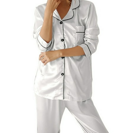 

Loalirando Women Soft Silk Satin Pajamas Set Long Sleeve Sleepwear