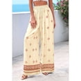 thumbnail image 6 of Women'S Wide Leg Palazzo Pants Boho Floral Trousers Flowy Beach Vacation Clothes Resort Wear Light Brown M, 6 of 9