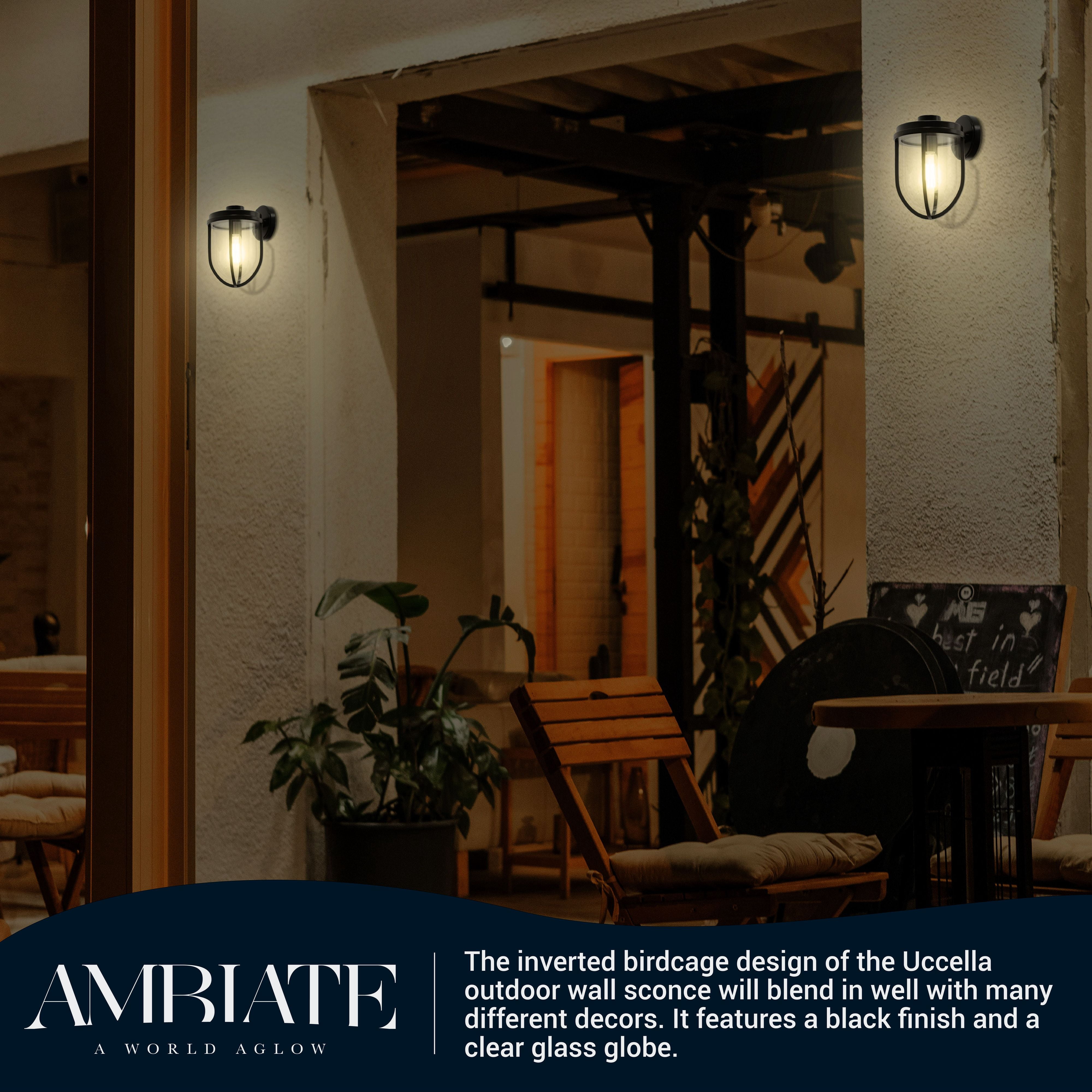 Ambiate Uccella Industrial Farmhouse Wall Sconce, Single Medium Base Socket (E26), Outdoor Use, Black Finish, Glass Globe, for Porches, Patios, Garage Openings, Commercial or Residential, ETL