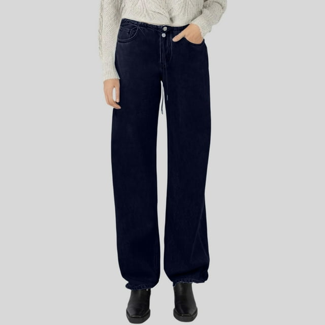 WILLBEST Pantalones Mujer Pantalones Vaqueros Elásticos de Tiro Bajo para Mujer, Con Cordón Ajustable, Cómodos E Informales, para Uso Diario, Deportes, Camping, Viajes, Corte Holgado. Extra Grande