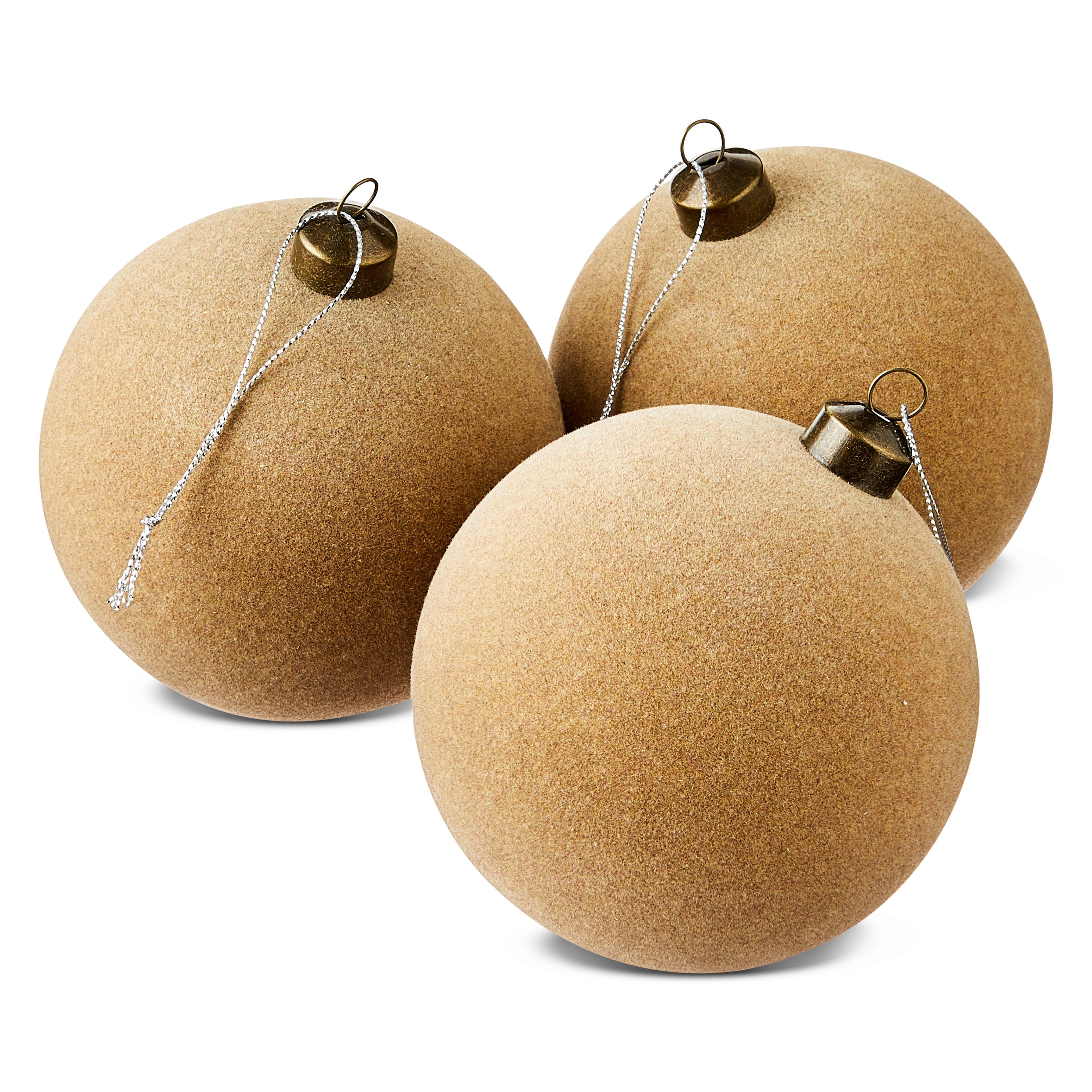 4 Count Beige Velvet-Feel Ball Christmas Ornaments, 4.5", by Holiday Time