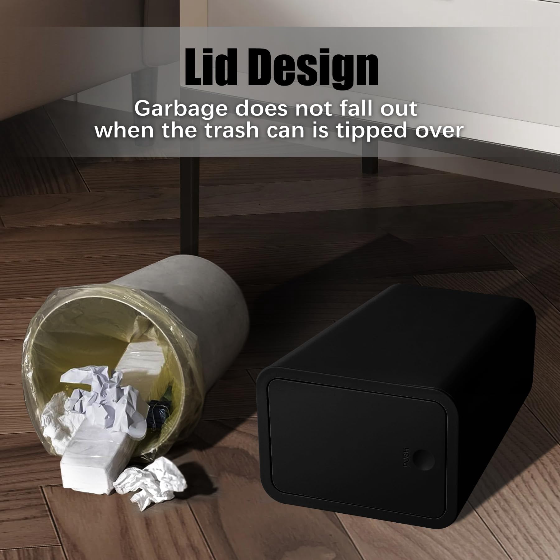 Bathroom Trash Can with Lid 10 Liter Slim Garbage Bin Small Waste Basket Pop-Up Lid for Kitchen Bedroom Living Room Office Black