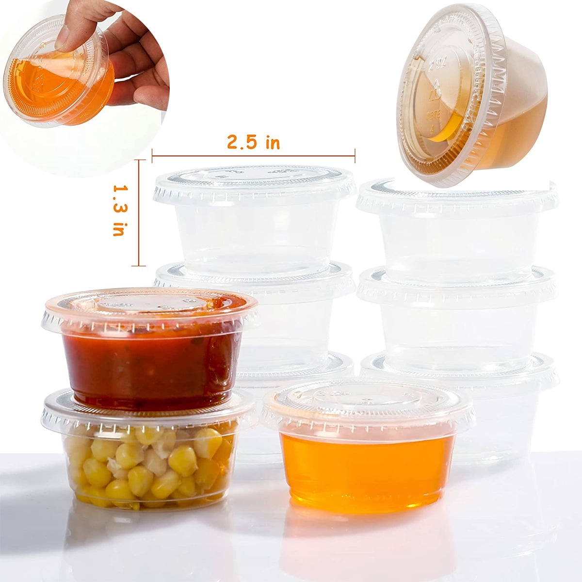 DuraHome Plastic Portion Cups with Lids 2 oz. 150 Pack Condiment Sauce Snack Souffle Dressing, Jello Shot Cup Containers, BPA