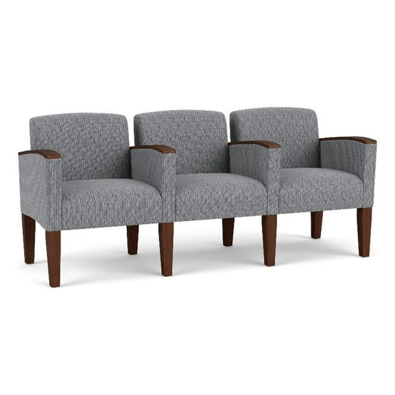 Belmont Lounge Reception Waiting 3 Seat Tandem Seating / Walnut Wood Legs / Gray
