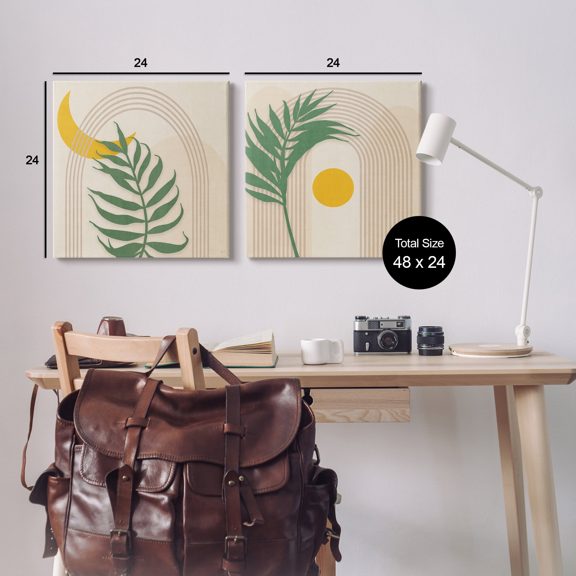 Stupell Industries Modern Fern Moon & Sun Botanical & Floral Painting Gallery Wrapped Canvas Art Print Wall Art, 24 x 24, Set of 2