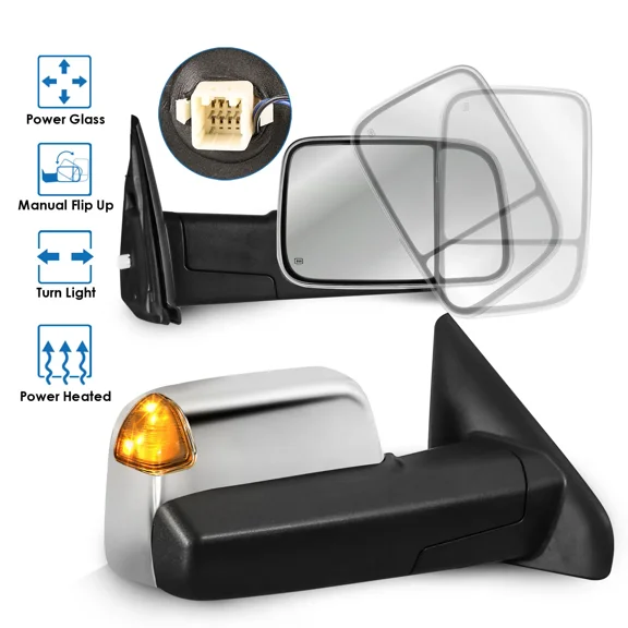 MOSTPLUS Pair Chrome Power Heated Tow Mirrors for 2002-2009 Dodge Ram 1500/2500/3500 Left & Right