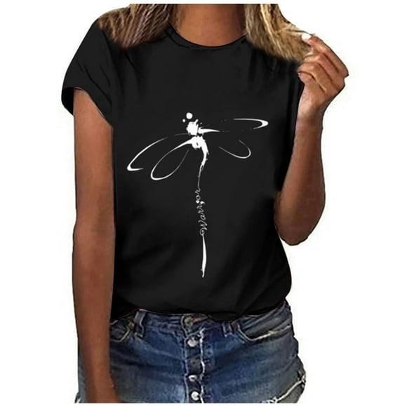 2025 Women Casuals Print Women's Layering Tees Shirt O-Neck Short Sleeve Tall Women's Shirts Tee Tops