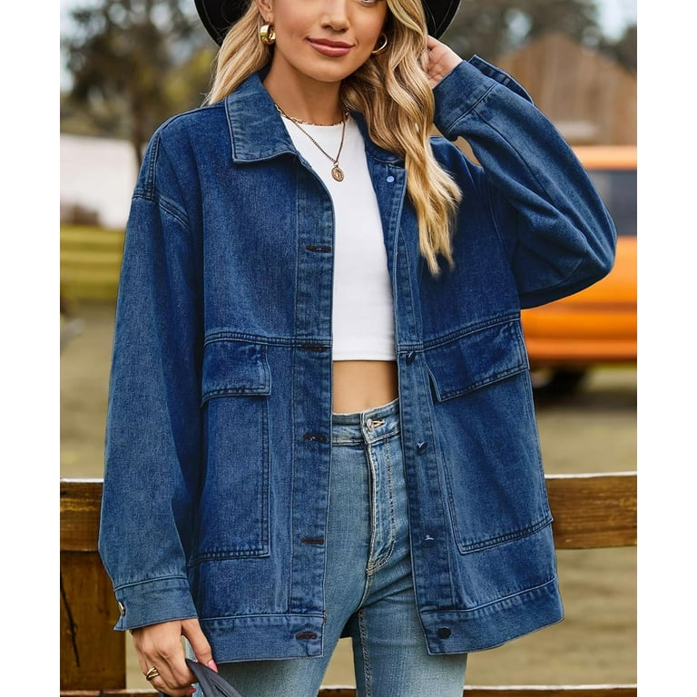 Women's Oversized Denim Jacket Casual Long Sleeve Vintage Women's Oversized Denim Jacket Casual Long Sleeve Vintage