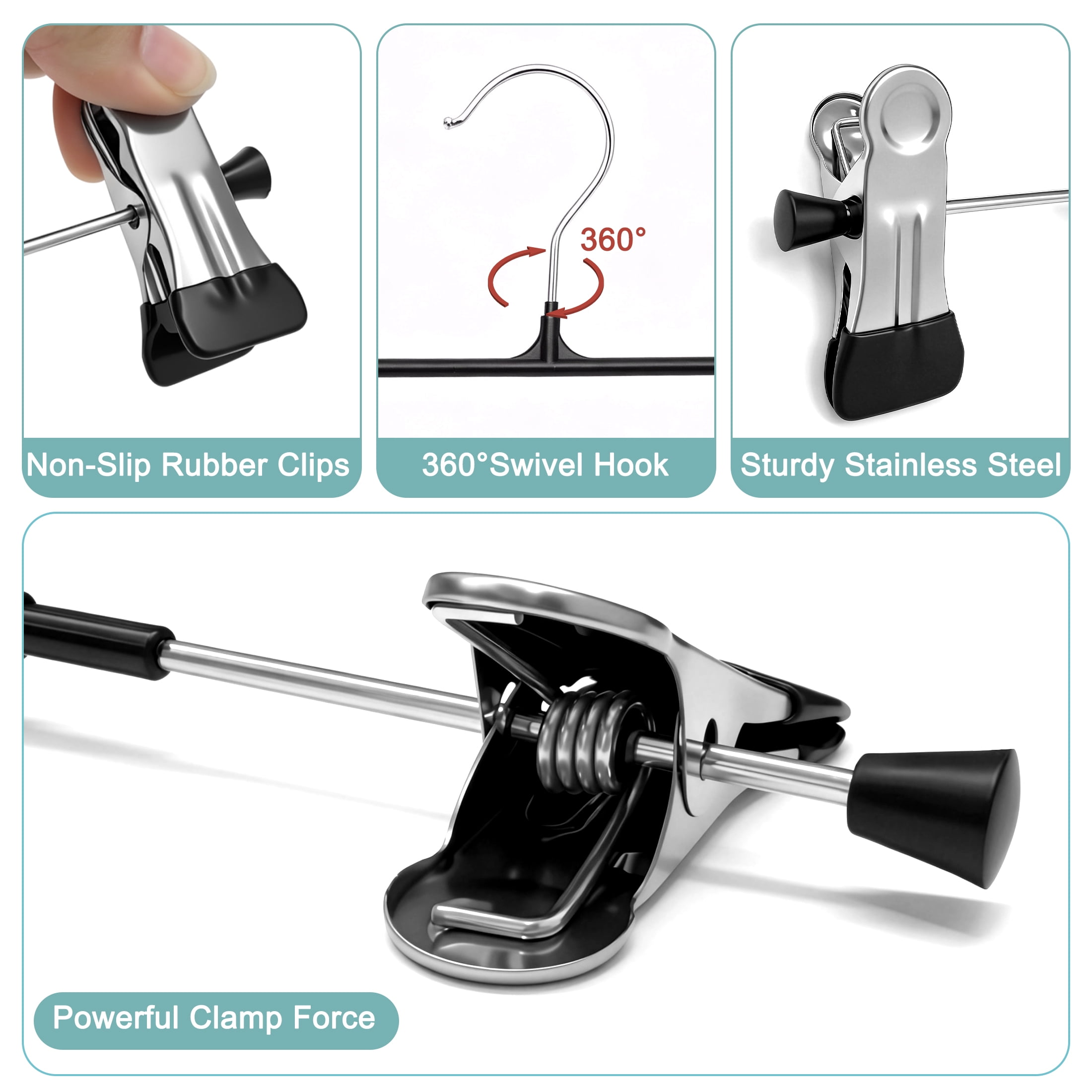 GARITIN Pants Hangers, 20 Pack Non-Slip Stainless Steel Adjustable Clip Hangers, Space Saving Clothes Hangers for Jeans, Skirts, Shorts