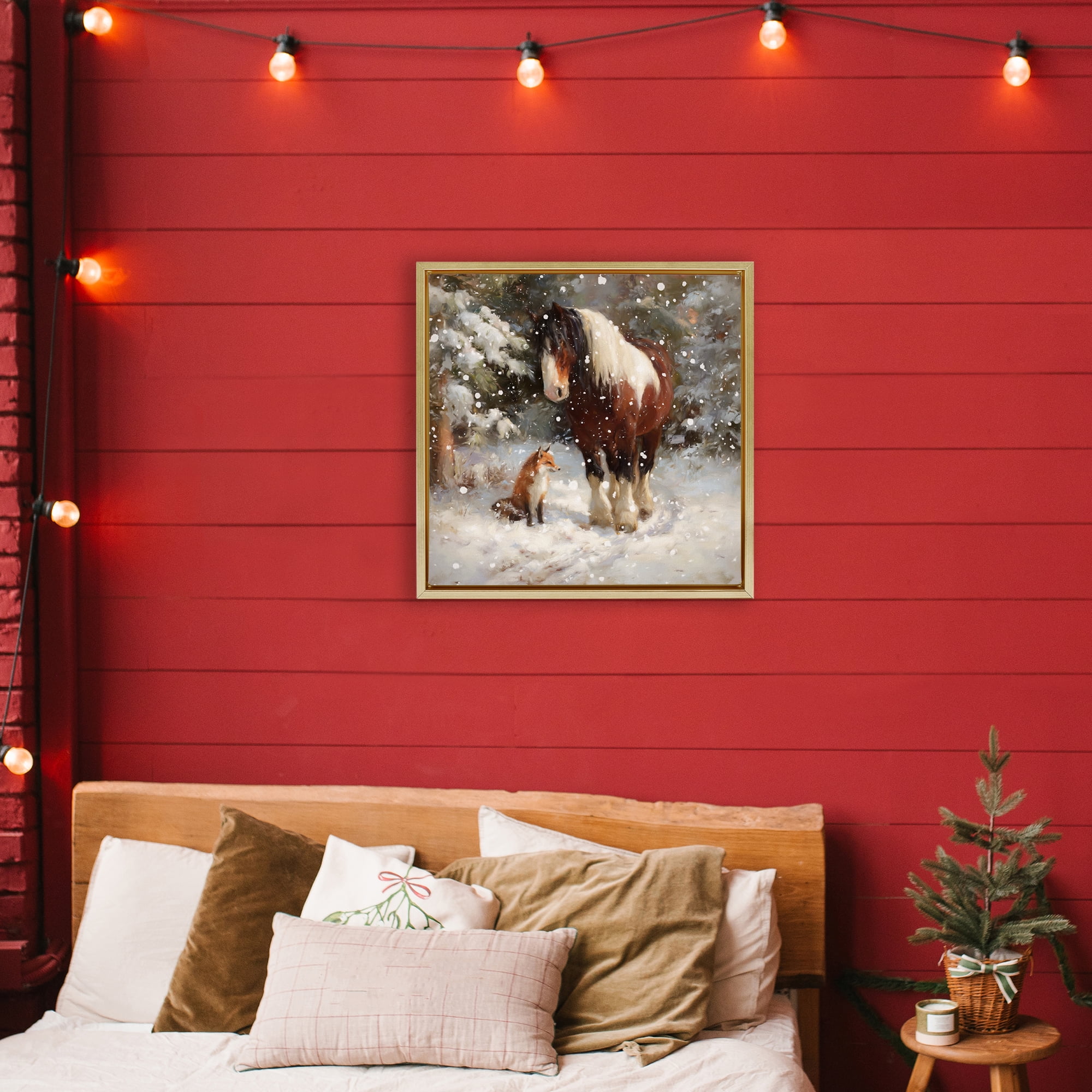 Stupell Industries The Horse & The Fox Gold Framed Floater Canvas Wall Art, design by Tina LeCour