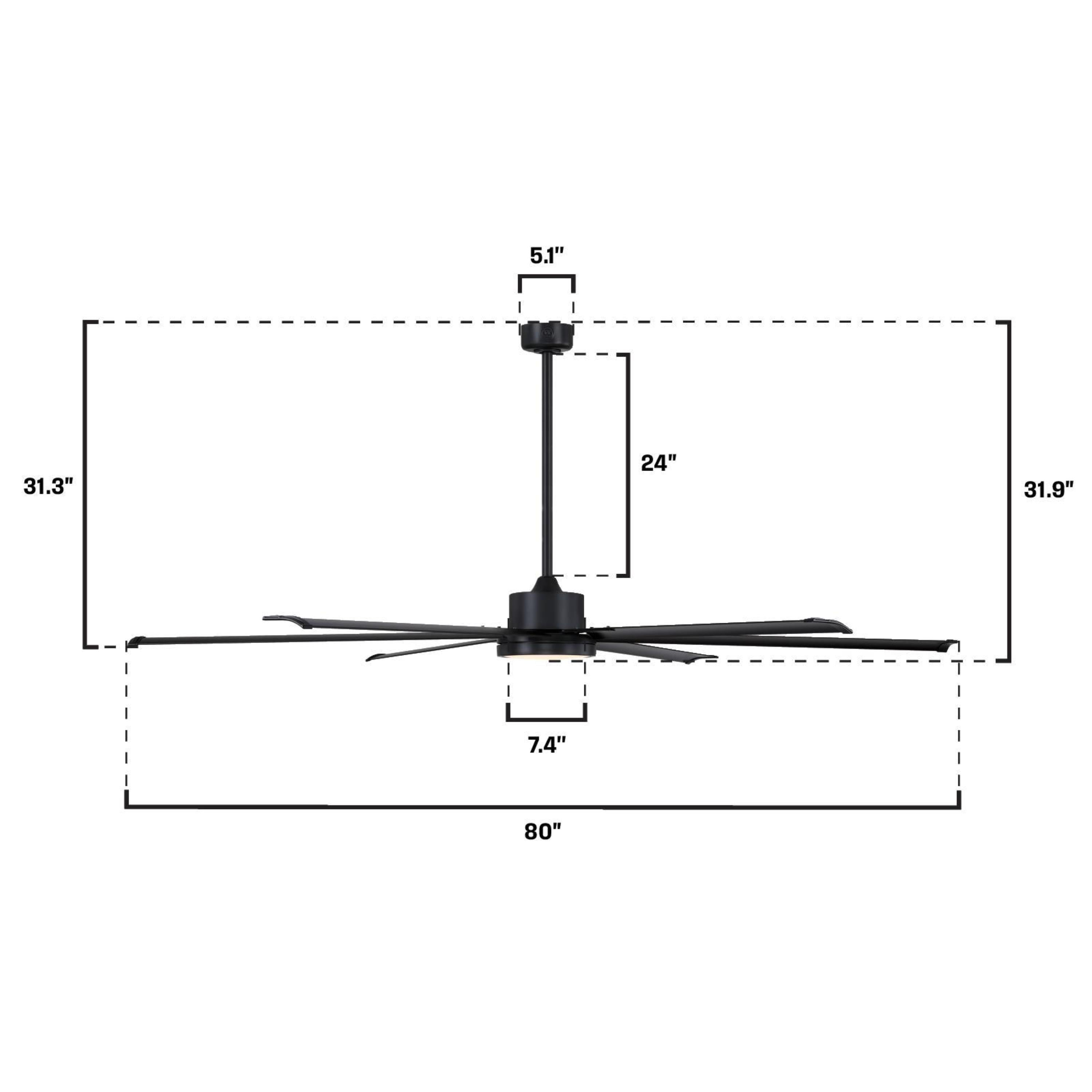 Westinghouse Lighting Hudson Yards 80-Inch Industrial-Style Indoor/Outdoor 6-Blade Matte Black Ceiling Fan, Dimmable LED Light Fixture with Opal Frosted Glass, Remote Control Included, DC Motor