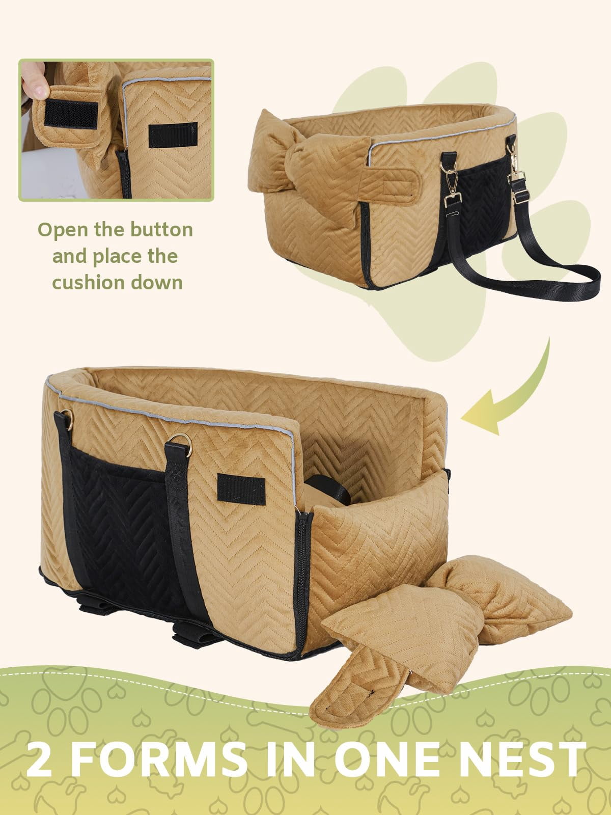 Small Dog Car Seat  Portable With Soft Washable Cushion Center Console For Dogs Up To 13lbs(brown)
